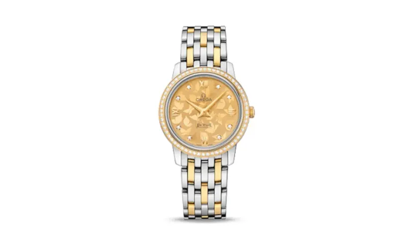Omega De Ville Prestige Quartz 27.4 Stainless Steel / Yellow Gold / Champagne Butterfly / Bracelet / Diamond