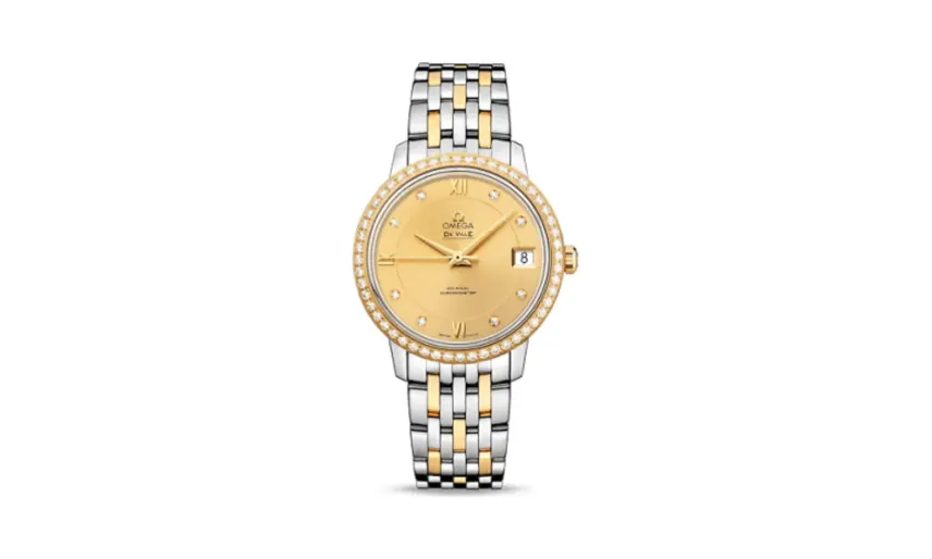 Omega De Ville Prestige Co-Axial 32.7 Stainless Steel / Yellow Gold / Diamond / Champagne / Bracelet
