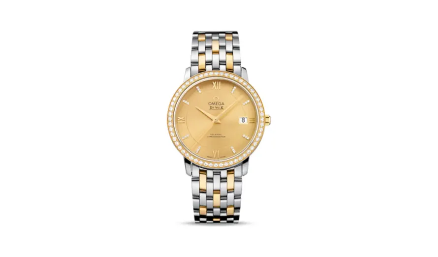 Omega De Ville Prestige Co-Axial 36.8 Stainless Steel / Yellow Gold / Champagne / Diamond / Bracelet