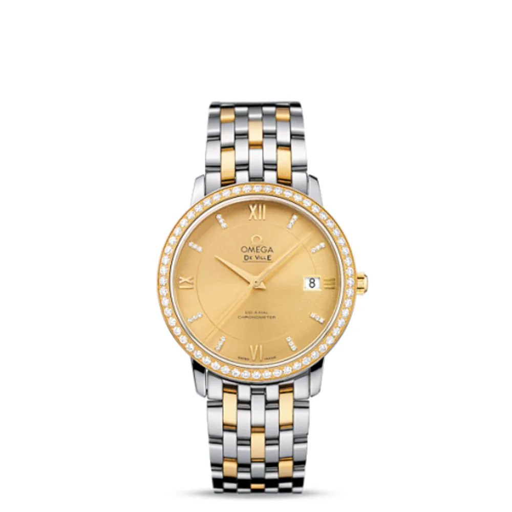 Omega De Ville Prestige Co-Axial 36.8 Stainless Steel / Yellow Gold / Champagne / Diamond / Bracelet