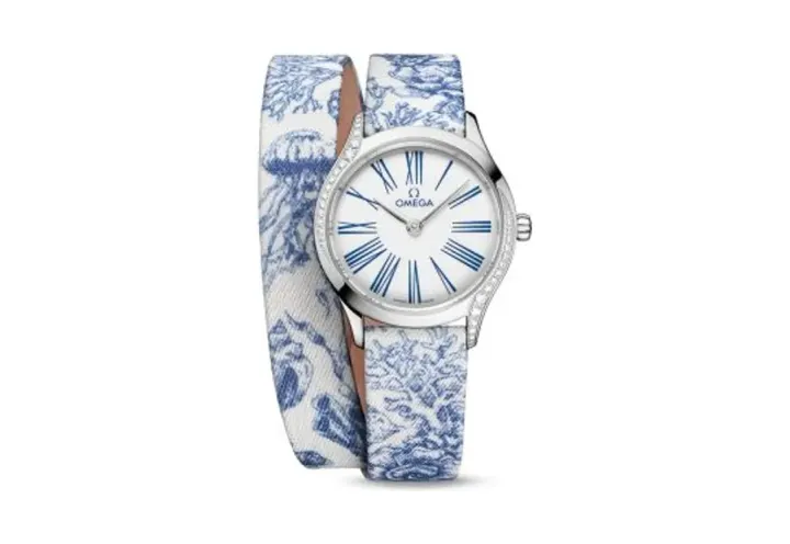 Omega Mini Trésor Quartz 26 Stainless Steel - Diamond / White - Blue / Toile de Jouy - Double Tour
