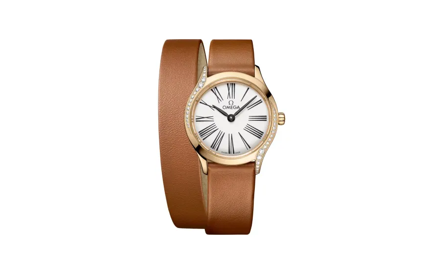 Omega De Ville Mini Trésor 26 mm, Moonshine™ gold on leather strap