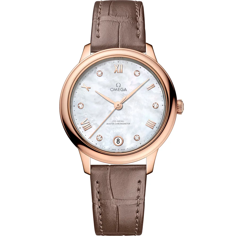 Omega De Ville Prestige 34 mm, Sedna™ gold on leather strap
