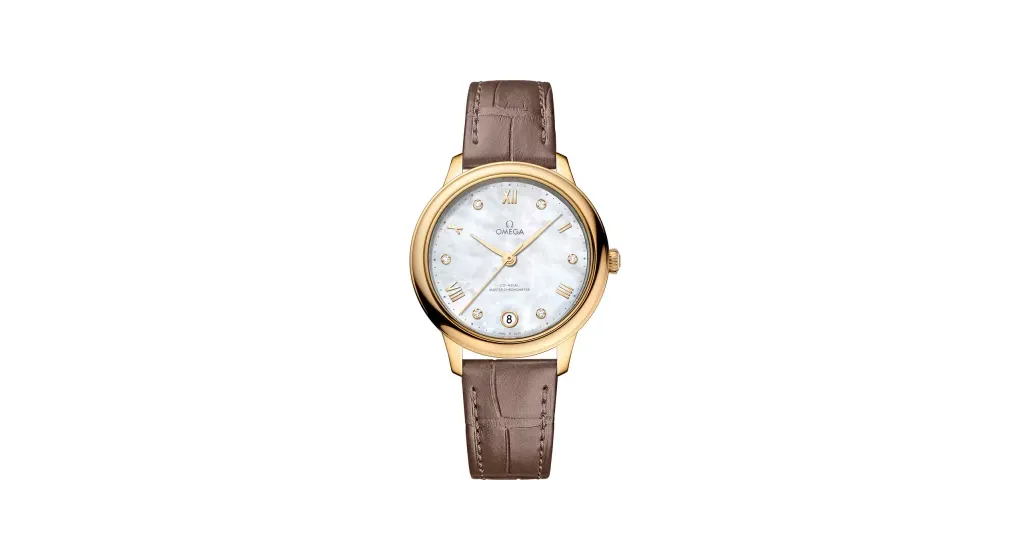 Omega De Ville Prestige 34 mm, yellow gold on leather strap