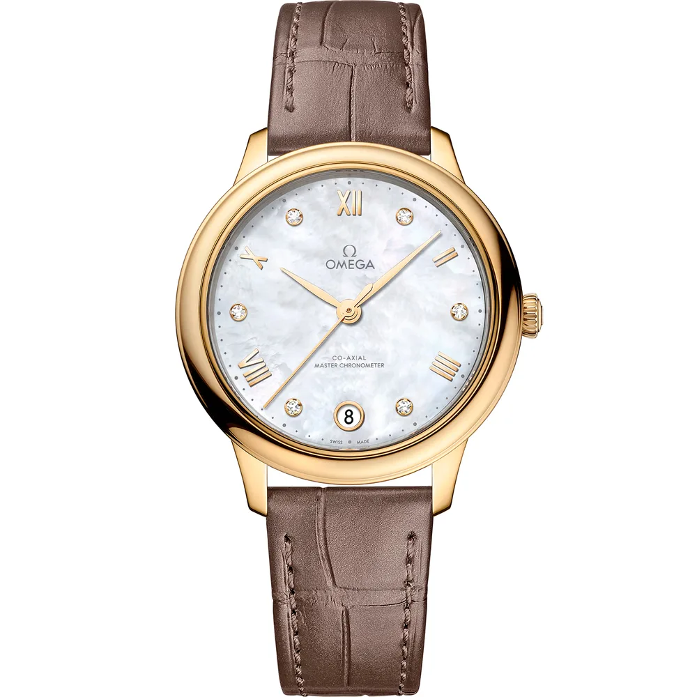 Omega De Ville Prestige 34 mm, yellow gold on leather strap