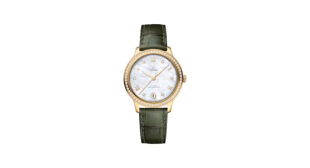 Omega De Ville Prestige 34 mm, yellow gold on leather strap