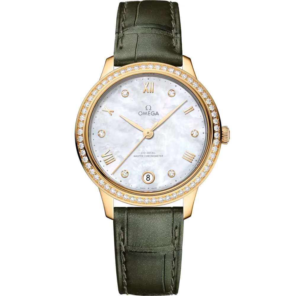 Omega De Ville Prestige 34 mm, yellow gold on leather strap