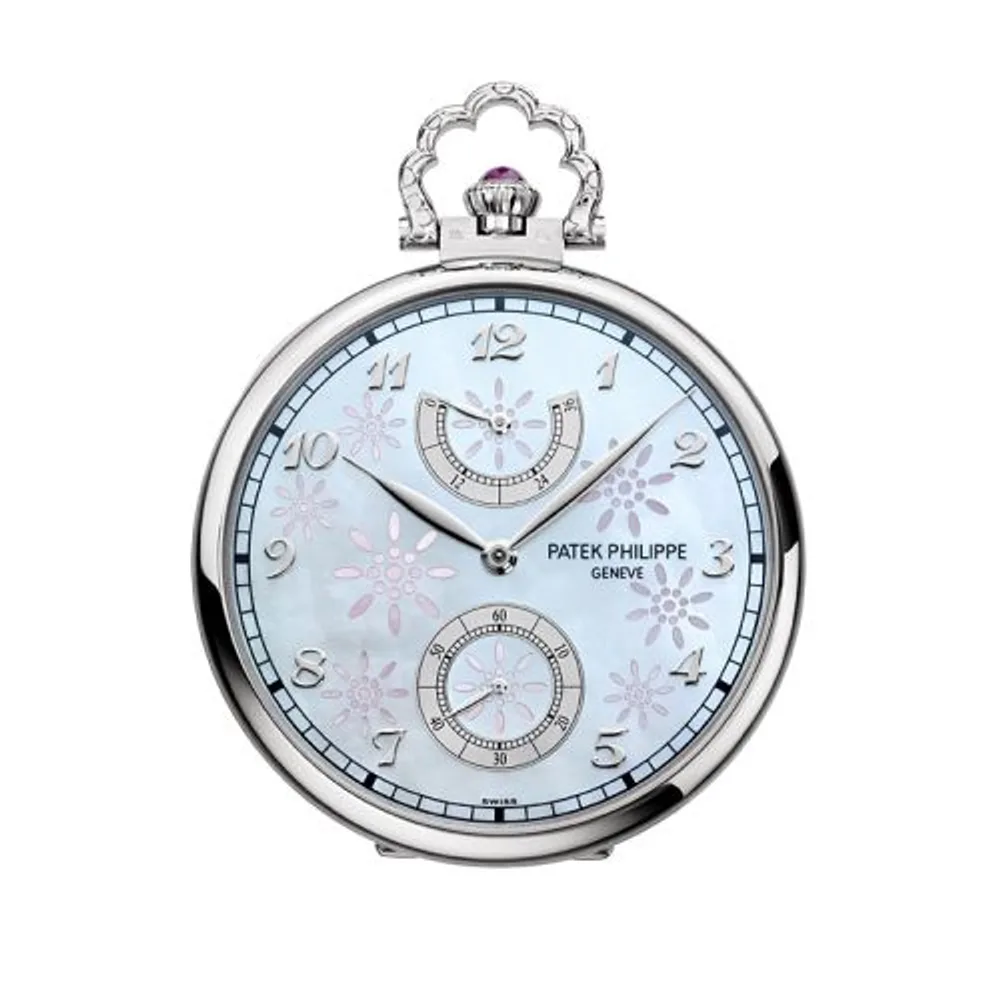 Patek Philippe Pocket Watch Lepine Power Reserve White Gold / Geisha under a Cherry Tree