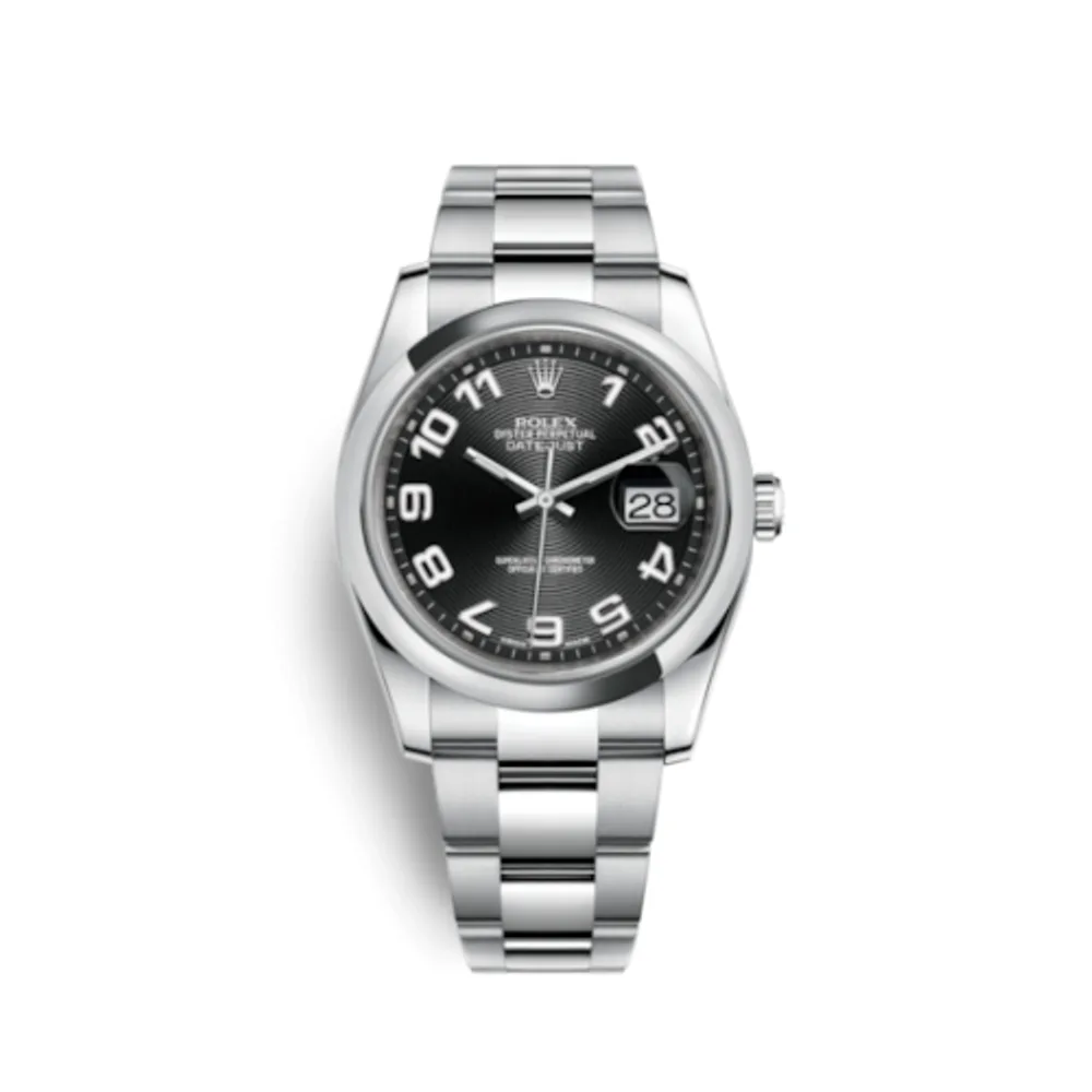 Rolex Datejust 36 Stainless Steel Domed / Oyster / Black Arabic