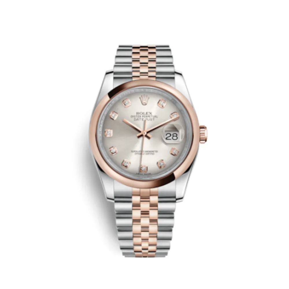 Rolex Datejust 36 Rolesor Everose Domed / Jubilee / Silver Diamond