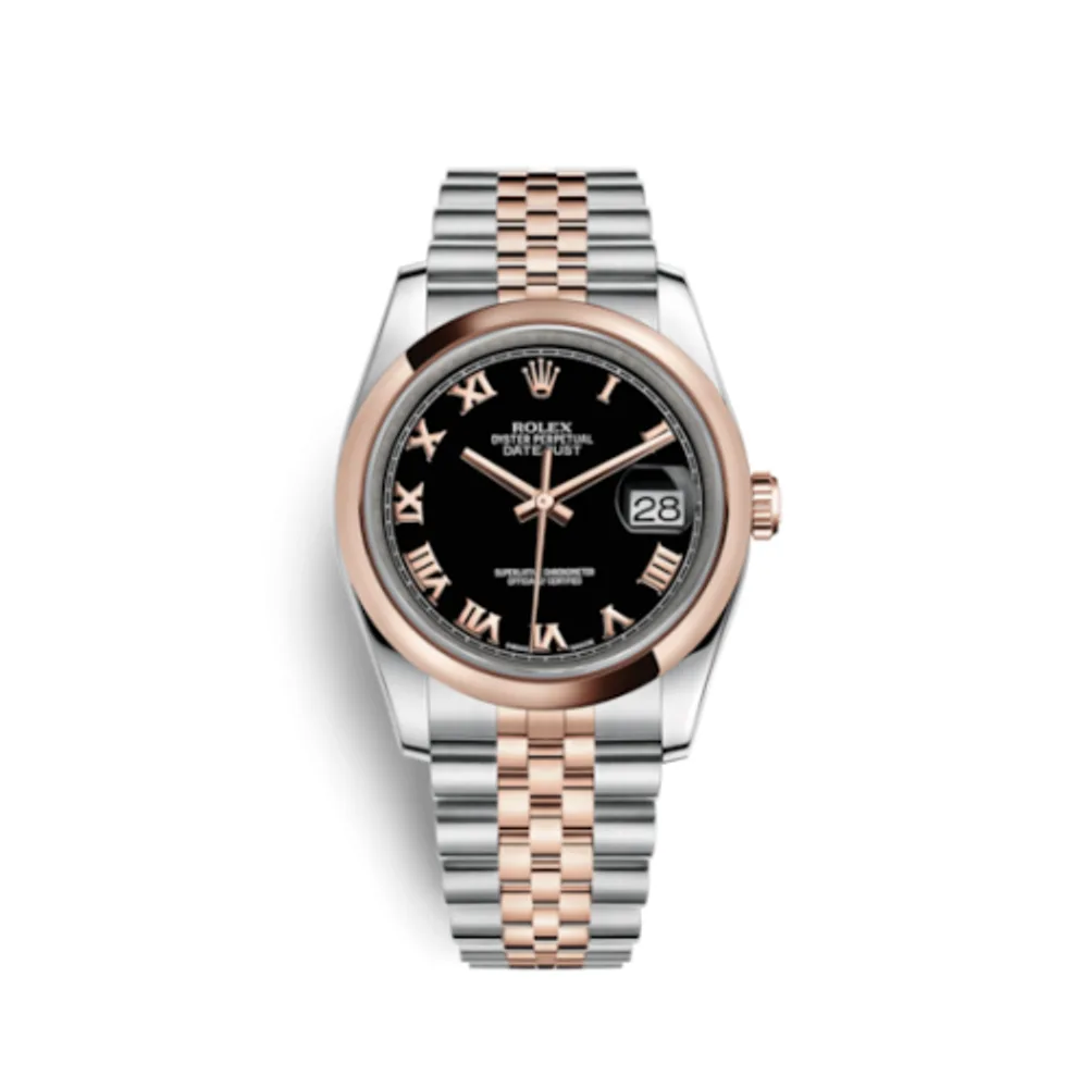 Rolex Datejust 36 Rolesor Everose Domed / Jubilee / Black Roman