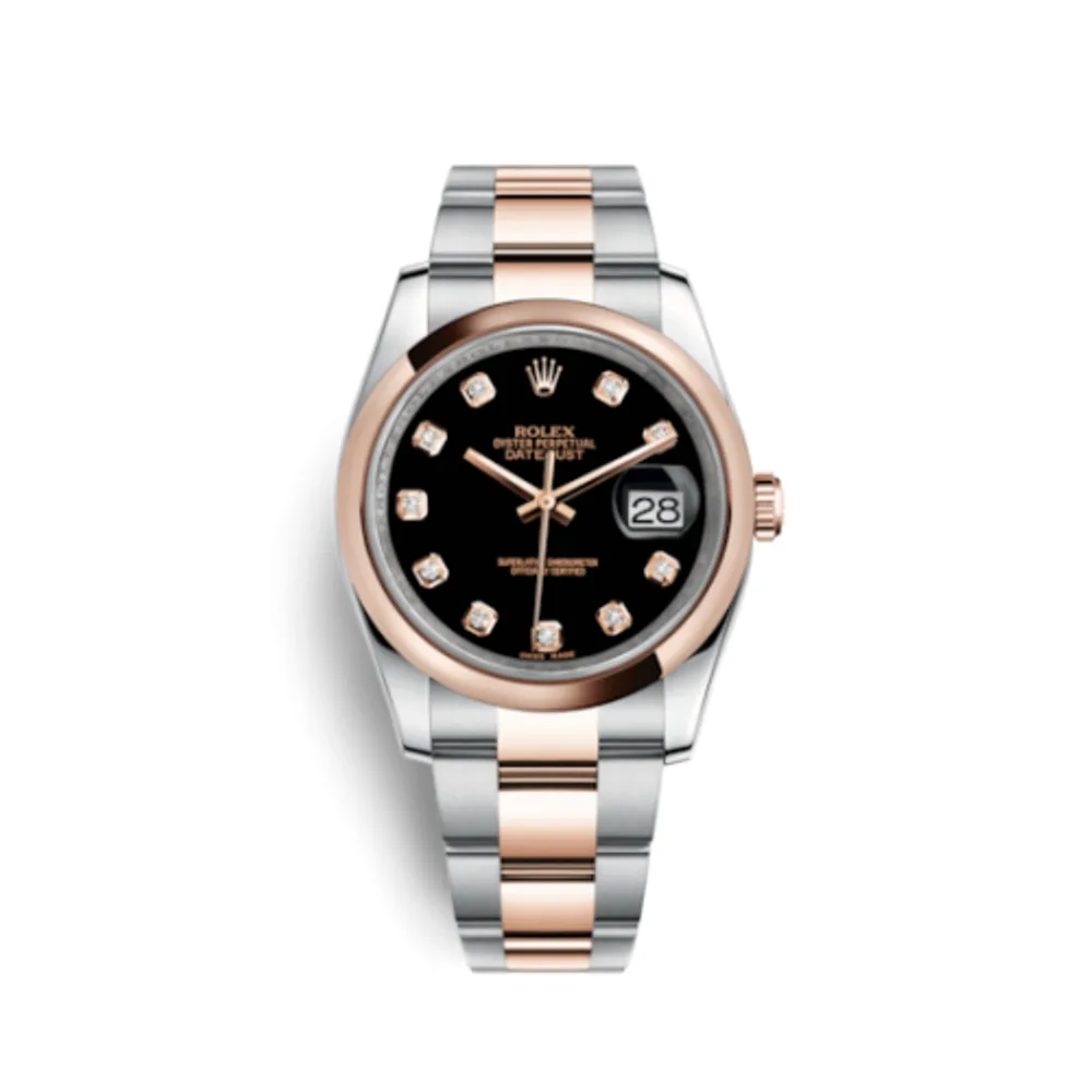 Rolex Datejust 36 Rolesor Everose Domed / Oyster / Black Diamond