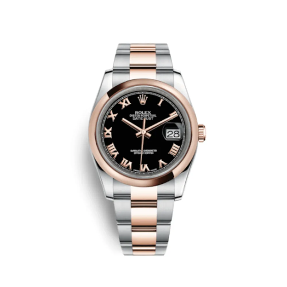 Rolex Datejust 36 Rolesor Everose Domed / Oyster / Black Roman