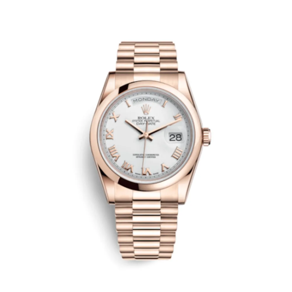 Rolex Day-Date 36 Everose Domed / President / White Roman