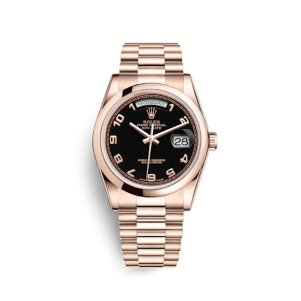 Rolex Day-Date 36 Everose Domed / President / Black Arabic