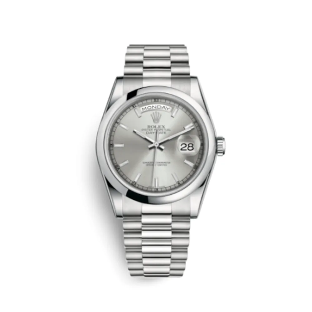 Rolex Day-Date 36 Platinum Domed / President / Silver