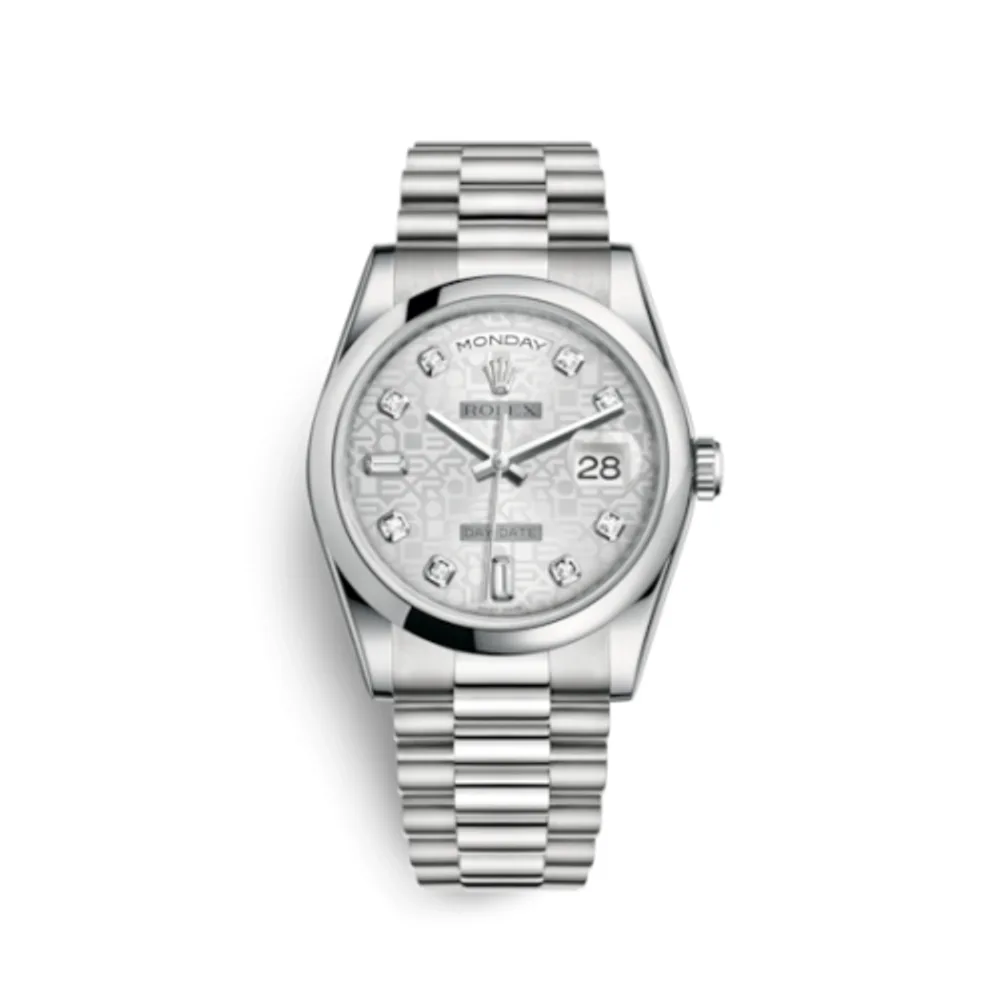 Rolex Day-Date 36 Platinum Domed / President / Silver Computer