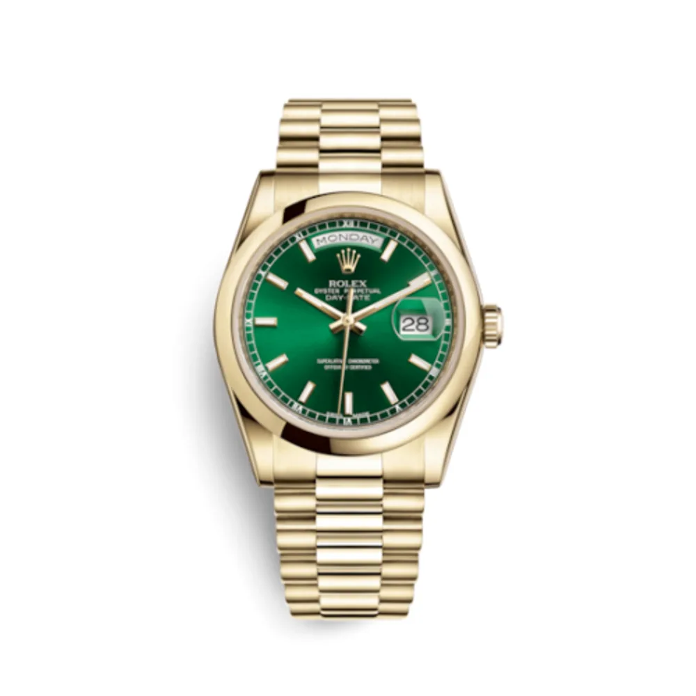 Rolex Day-Date 36 Yellow Gold Domed / President / Green
