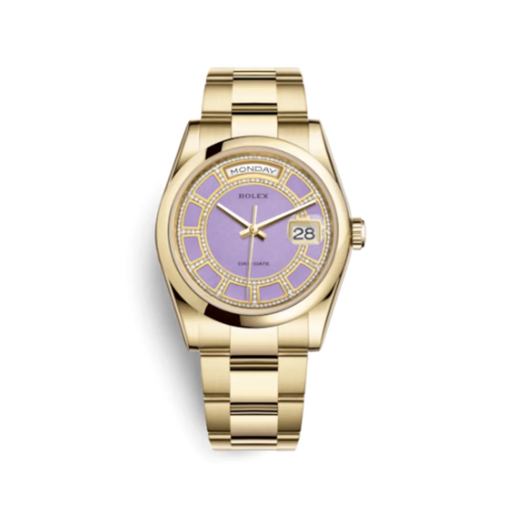 Rolex Day-Date 36 Yellow Gold Domed / Oyster / Lavender Carousel