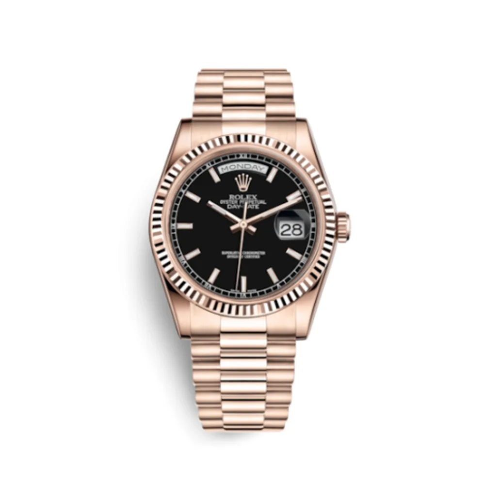 Rolex Day-Date 36 Everose Fluted / President / Black