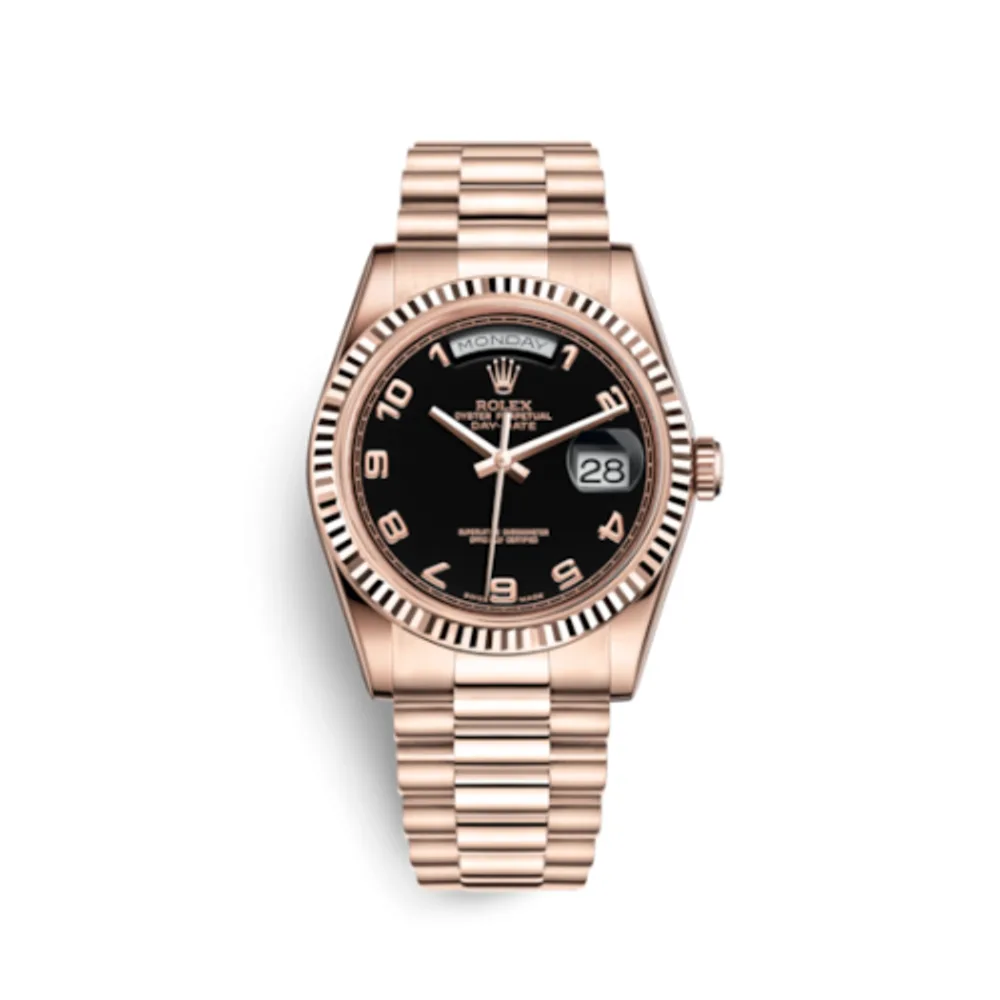 Rolex Day-Date 36 Everose Fluted / President / Black Arabic