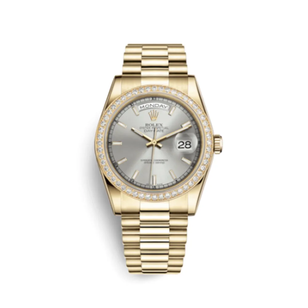 Rolex Day-Date 36 Yellow Gold Diamonds / President / Silver