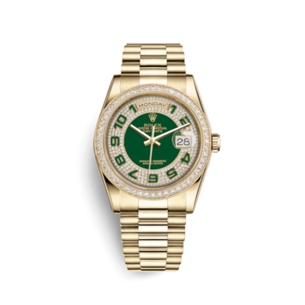 Rolex Day-Date 36 Yellow Gold Diamonds / President / Green Arabic