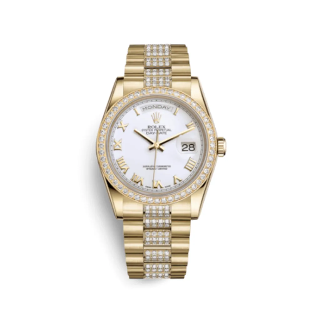 Rolex Day-Date 36 Yellow Gold Diamonds / President Diamonds / White Roman