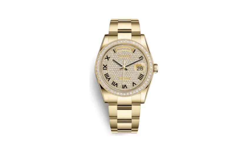 Rolex Day-Date 36 Yellow Gold Diamonds / Oyster / Paved Roman