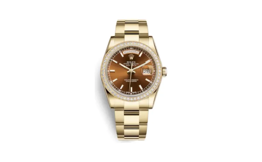 Rolex Day-Date 36 Yellow Gold Diamonds / Oyster / Cognac