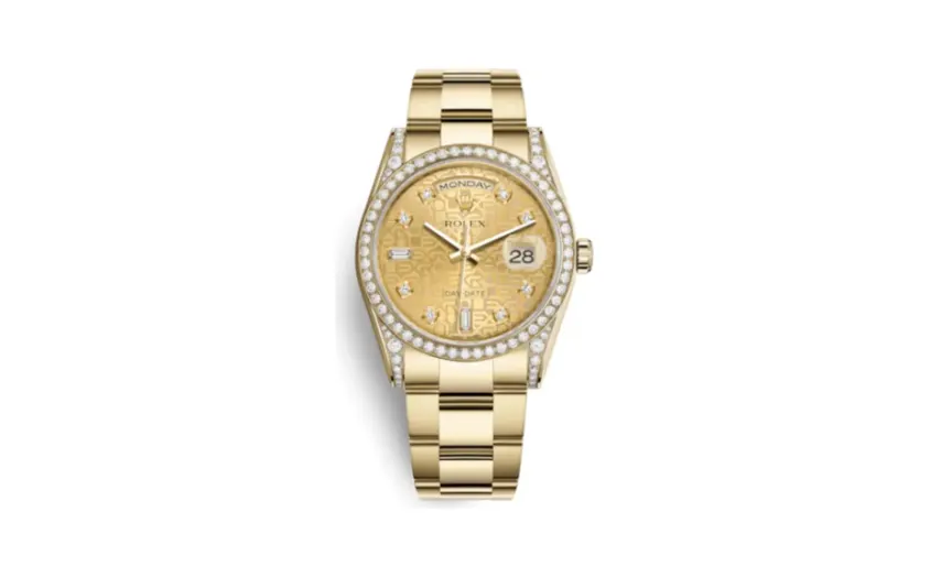 Rolex Day-Date 36 Yellow Gold Diamonds / Oyster / Champagne Computer