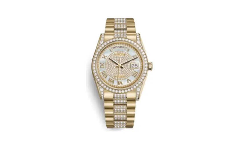 Rolex Day-Date 36 Yellow Gold Diamonds / President Diamonds / Paved MOP
