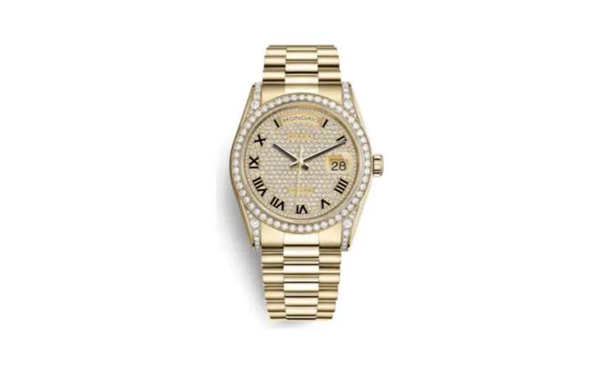 Rolex Day-Date 36 Yellow Gold Diamonds / President / Paved Roman