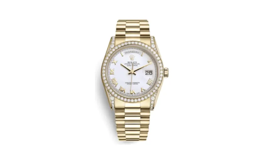 Rolex Day-Date 36 Yellow Gold Diamonds / President / White Roman