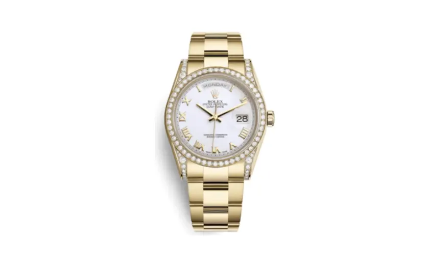 Rolex Day-Date 36 Yellow Gold Diamonds / Oyster / White Roman
