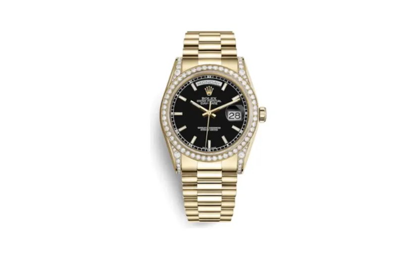 Rolex Day-Date 36 Yellow Gold Diamonds / President / Black