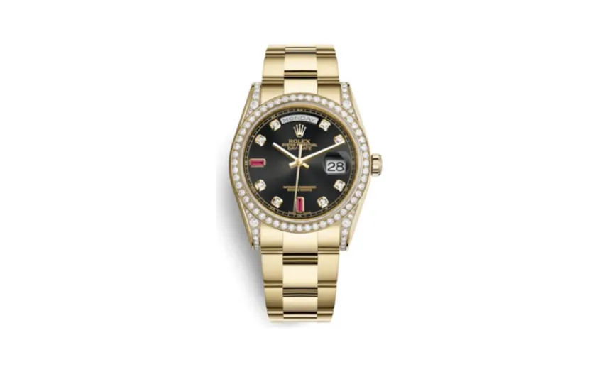 Rolex Day-Date 36 Yellow Gold Diamonds / Oyster / Black Diamonds Rubies