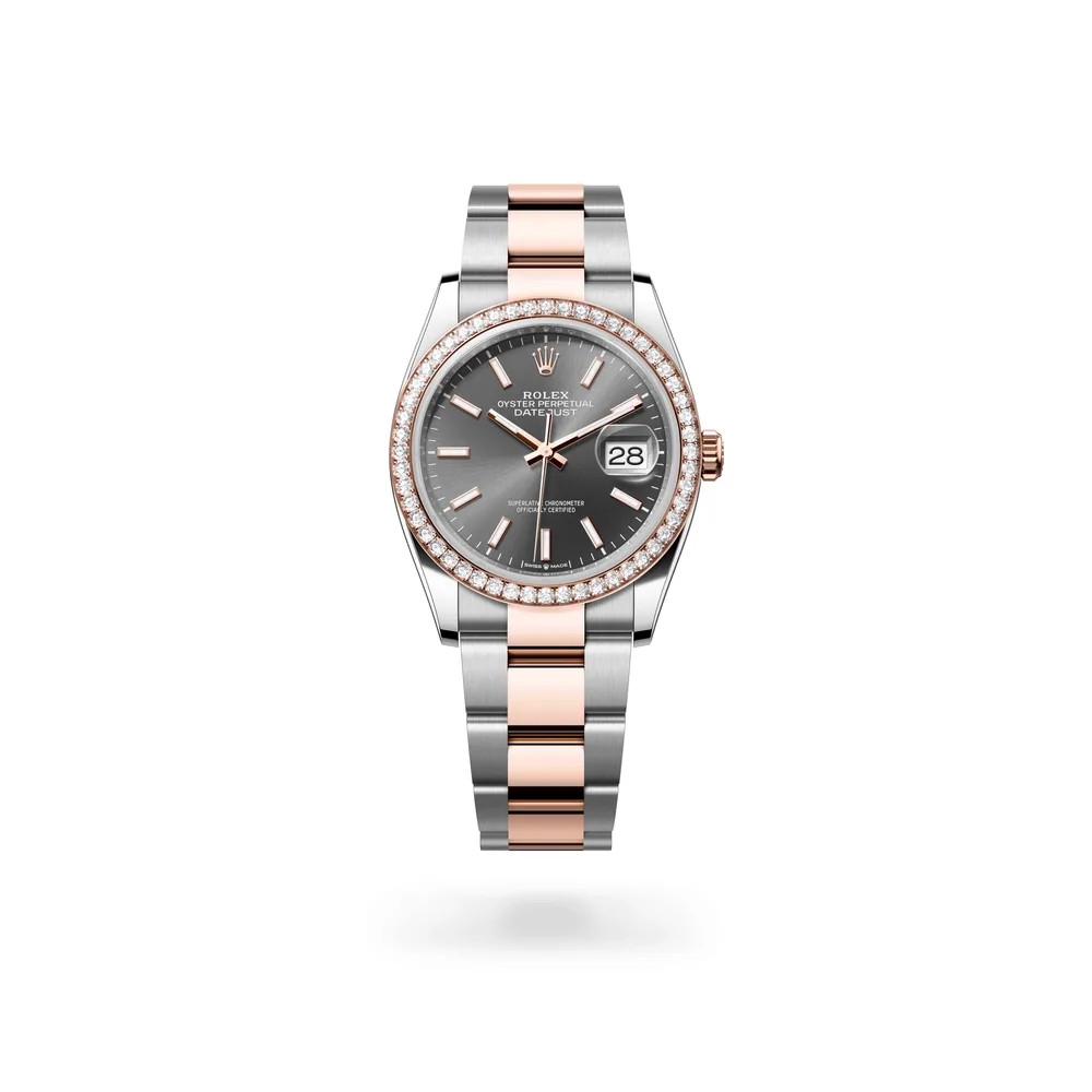 Rolex Datejust 36 Oyster, 36 mm, Oystersteel, Everose gold and diamonds, Everose Rolesor, Slate dial