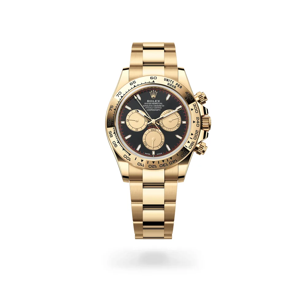 Rolex Cosmograph Daytona Oyster, 40 mm, yellow gold, 18 kt yellow gold, Intense black and champagne-colour dial