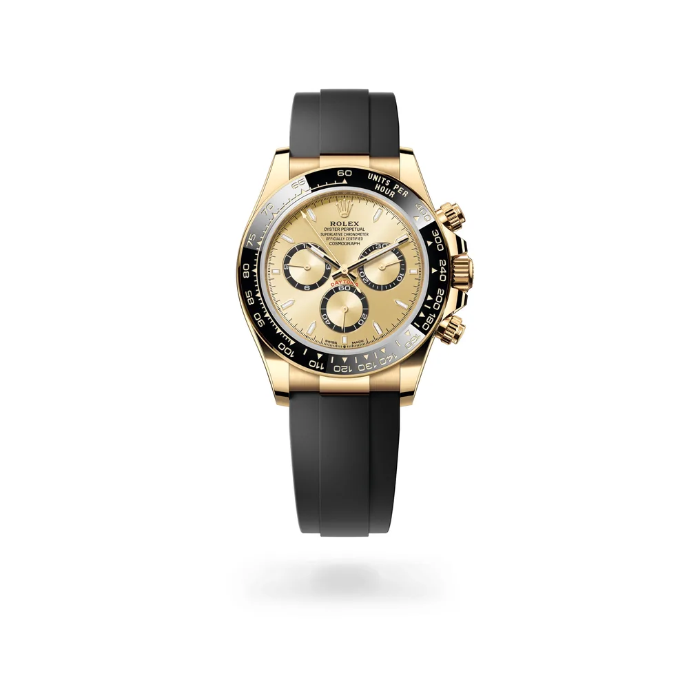 Rolex Cosmograph Daytona Oyster, 40 mm, yellow gold, 18 kt yellow gold, Golden with black counter rings dial