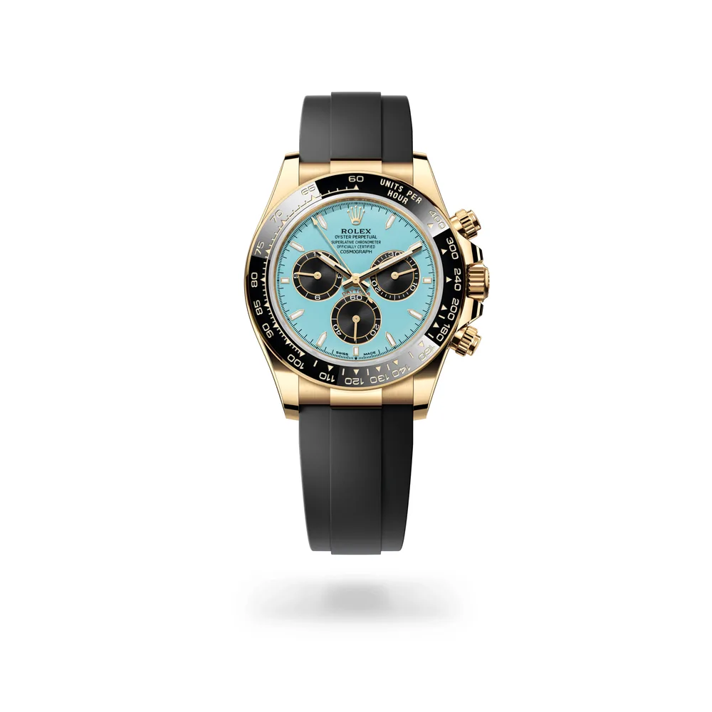 Rolex Cosmograph Daytona Oyster, 40 mm, yellow gold, 18 kt yellow gold, Turquoise blue and black dial