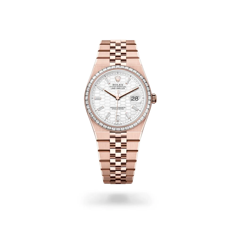 Rolex Land-Dweller 36, 18 kt Everose gold, Intense white dial