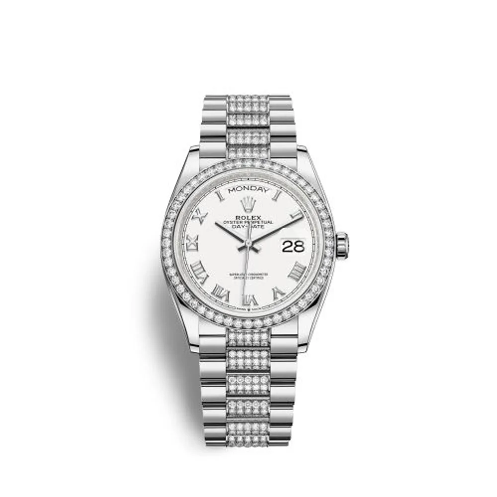 Rolex Day-Date 36 White Gold Diamond / White - Roman / President - Diamond