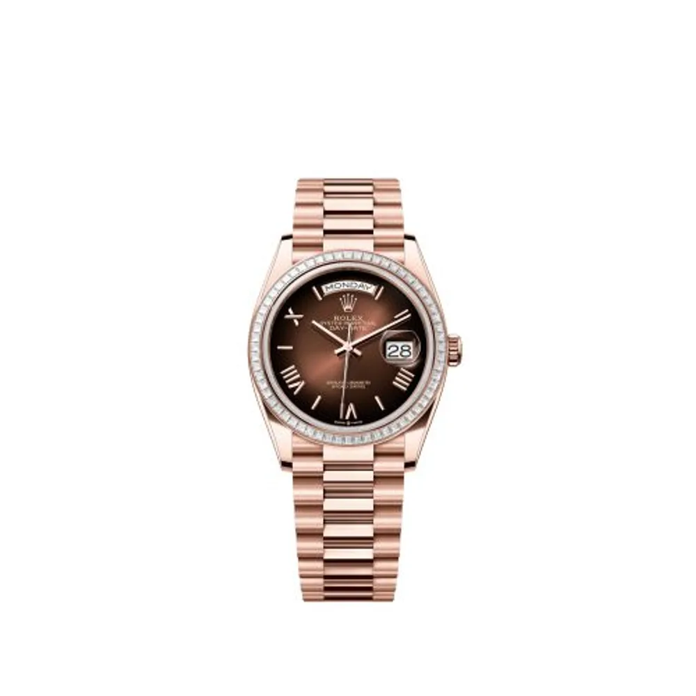 Rolex Day-Date 36 Everose Gold - Baguette / Brown Ombré - Roman / President