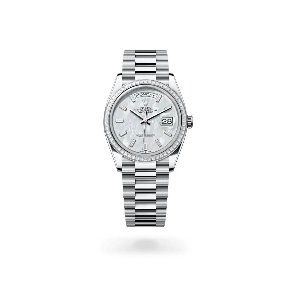 Rolex Oyster Perpetual Day-Date 36, Platinum, White mother-of-pearl dial