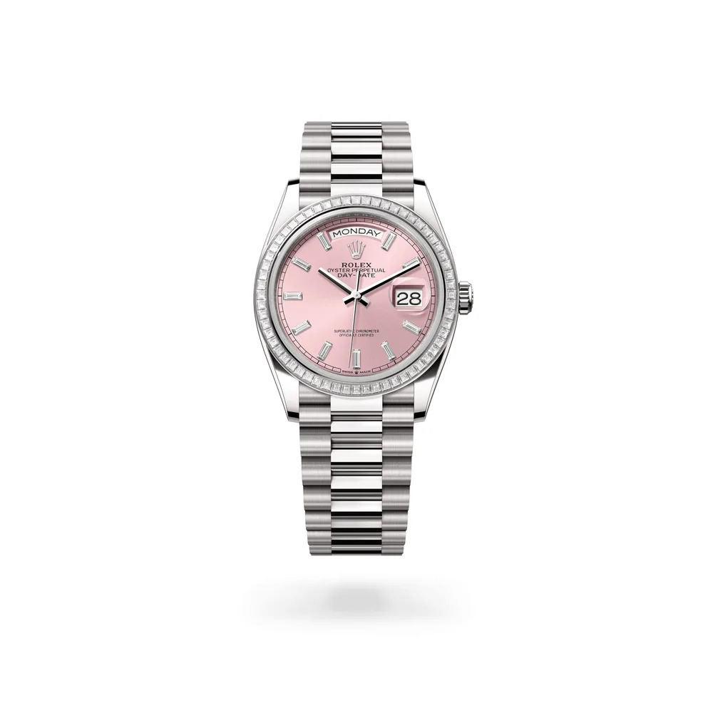 Rolex Oyster Perpetual Day-Date 36, 18 kt white gold, Pink dial