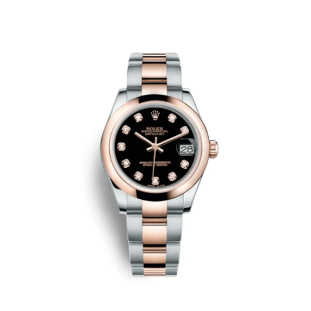 Rolex Datejust 31 Rolesor Everose Domed / Oyster / Black Diamond
