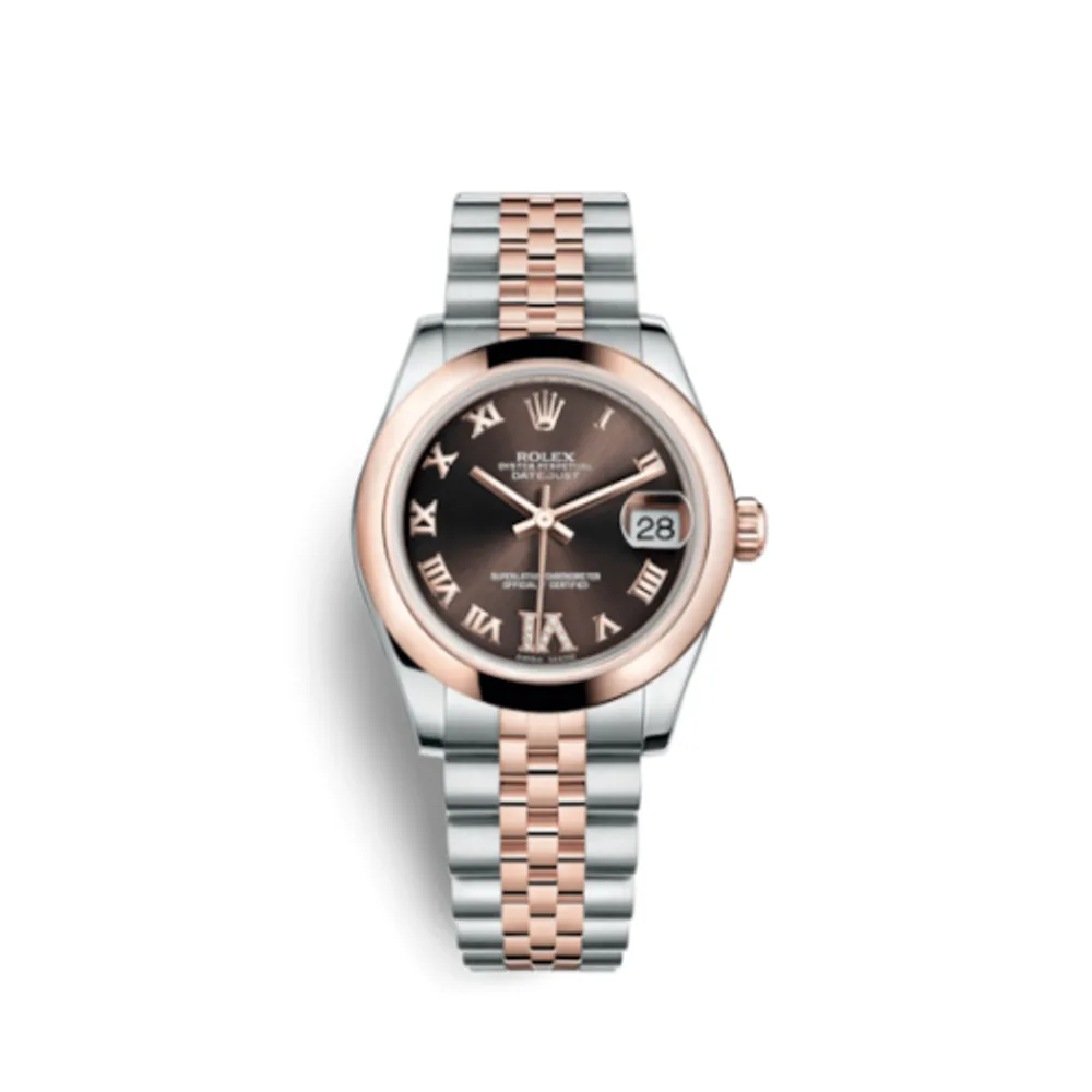 Rolex Datejust 31 Rolesor Everose Domed / Jubilee / Chocolate Roman
