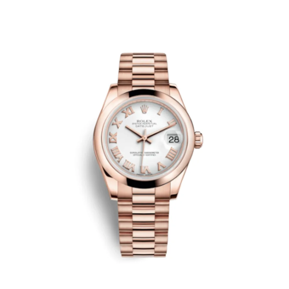 Rolex Datejust 31 Everose Domed / President / White Roman