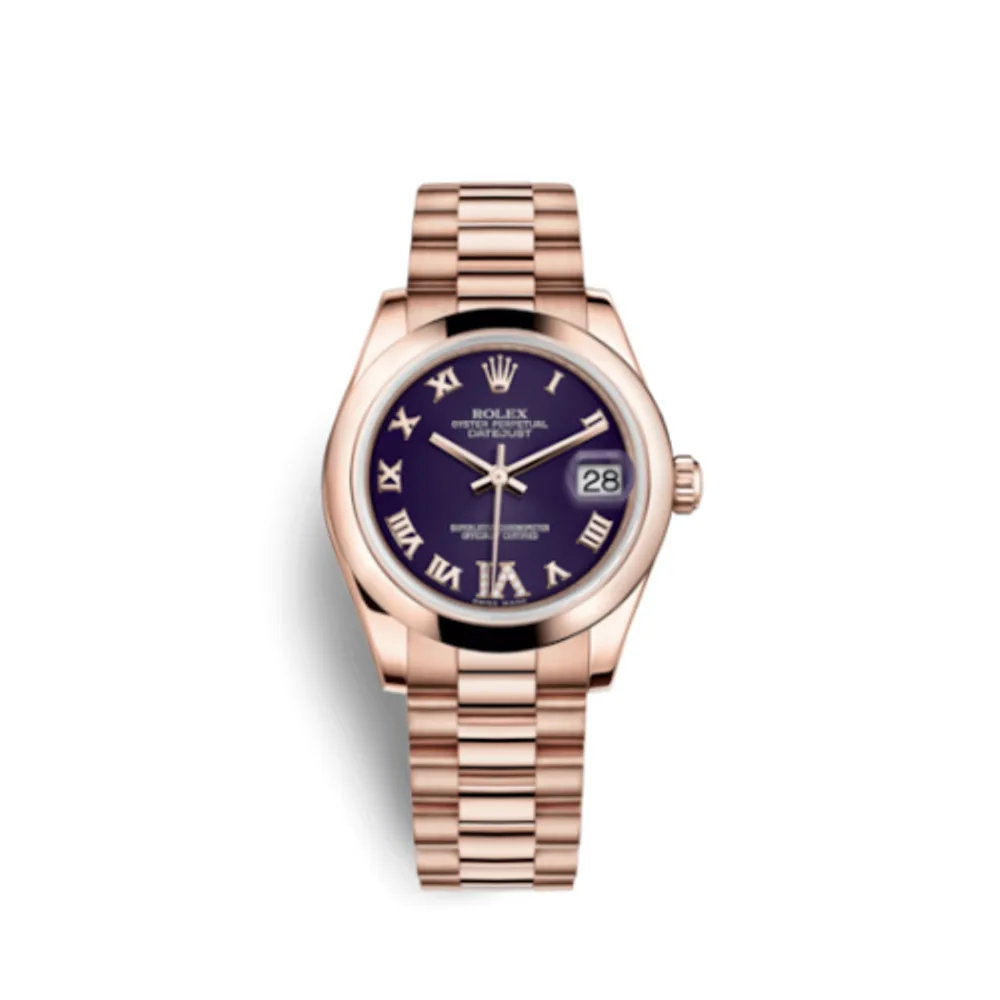 Rolex Datejust 31 Everose Domed / President / Purple Roman